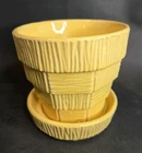 Vintage McCoy Pottery Yellow Flower Pot Planter Attached Saucer 1950’s 4"