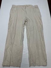 Chico's Womens Size 3 Beige Pants 100 Linen Pockets Elastic Back Wide