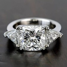 5 Ct Certified Cushion Shape Natural White Diamond Ring VVS1 White Gold Finish