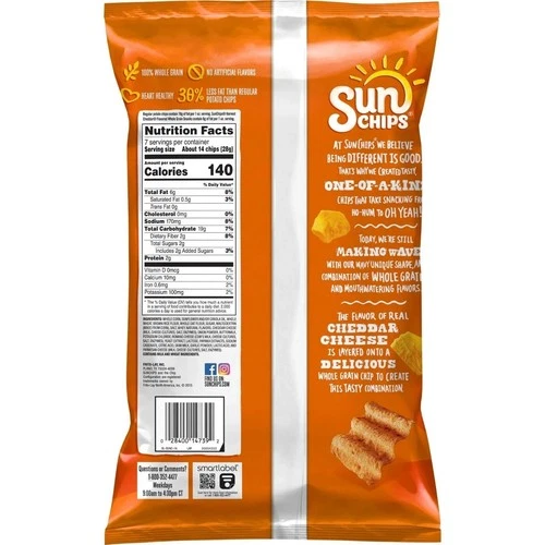 SunChips Whole Grain HARVEST CHEDDAR Real Snacks 4 Bags Wavy Sun Chips 7oz