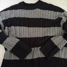 Unworn Striped Long Slip Overfit Knit Sweater Charcoal Black