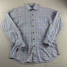 David Donahue Dress Shirt Mens 16 34/35 Blue Plaid Button Up Long Sleeve