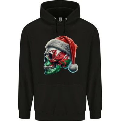 Sweat À Capuche Enfant Biker Rugby Pays De Galles Drapeau Noël Skull Xmas - Photo 1/3