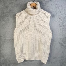 H M Sweater Vest Women Large Cream Turtleneck Chunky Oversized Preppy Fisherman