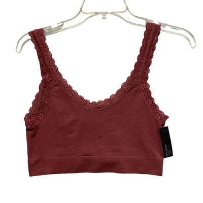 Free Press Nordstrom Sz L Ribbed Lace Trim Scoop Neck Unlined Bralette Red Earth