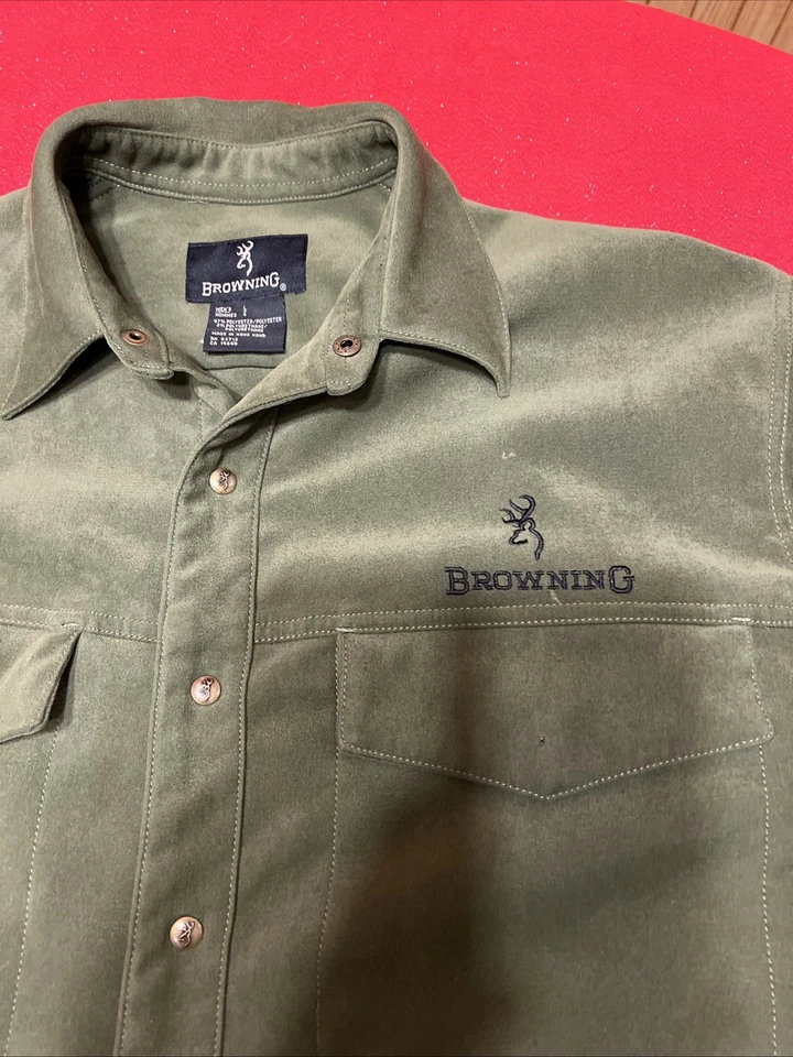 Browning Green Long Sleeve Snap Button Up Fleece Flannel Shirt - Men's Large - Image 3 of 4