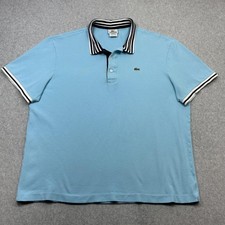 Lacoste Polo Shirt Men XXL Size 7 Blue Stripe Collar Croc Logo Short Sleeve