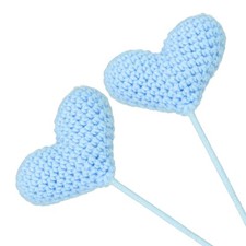 2Pcs Crochet Flower Heart Handmade Knitted Bouquet Blue,