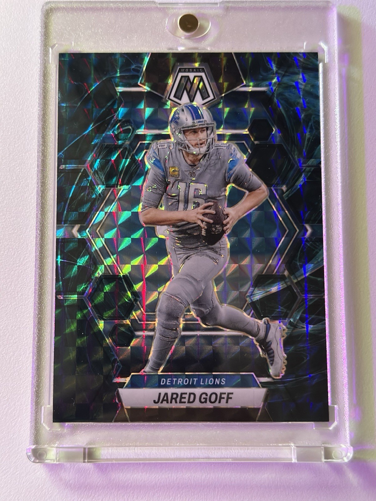 2023 Panini Mosaic Jared Goff Genesis Prizm SSP Case Hit #185 Detroit Lions