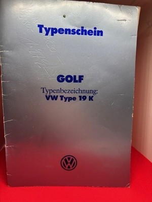 Volkswagen Golf Type 19K 54PS VW Typenschein von 1988 für Sammler X