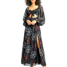 ASOS DESIGN Maxi Dress Floral Embroidery Black/Red/White Women Size 6 (S) NEW