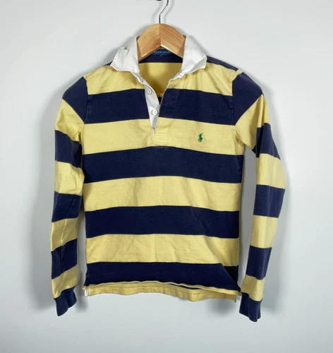 Ralph Lauren Rugby Long Sleeve Polo Shirt Women's Small Yellow Blue Striped