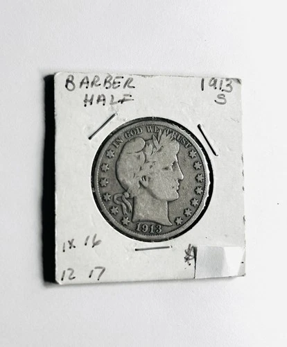 1913-S Barber Half Dollar -VG Details. 90% Silver   zm