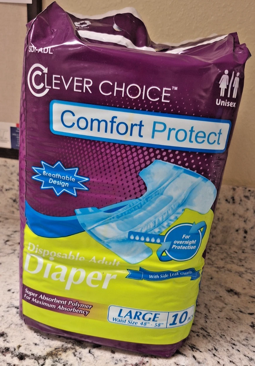 Clever Choice UNISEX Disposable Adult Diaper Large (WAIST 48''-58'') 10ct 4 PACK