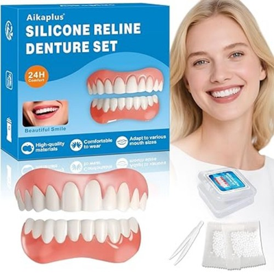 #ad Moldable False Teeth Veneers Silicone Dentures Set for Men Women Upper amp; Lower $27.99