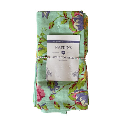 April Cornell Penny's Patio Teal Pink Multi Floral 100% Cotton Napkins Set of 12