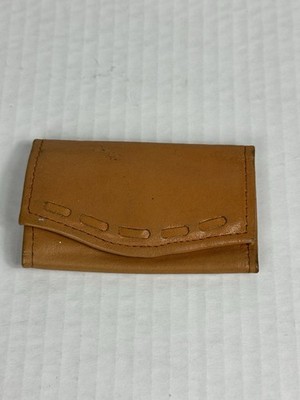 Vintage Hand Tooled Leather Key Wallet Holder Case Trifold Snap Button