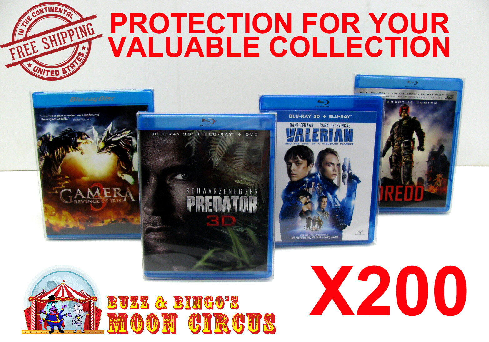 200x BLU-RAY WITHOUT SLIPCOVER (SIZE BR1) - CLEAR PLASTIC BOX PROTECTOR SLEEVE