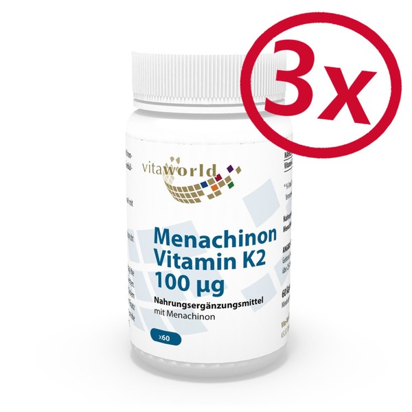 Vita World 3Er Pack Vitamin K2 100Mcg 3 X 60 Kapseln Mk-7 Menaquinon 100µG-image