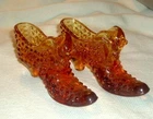 (2) Vintage Fenton Amberina Glass Shoe Hobnail Cat Head Slippers