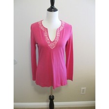 GAP PINK LONG SLEEVED SHIRT WITH EMBROIDERED NECKLINE MEDIUM