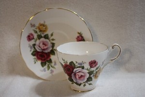 Vintage Regency Bone China Pink & White Roses Teacup and Saucer