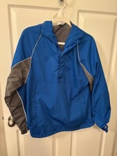 Champion Unisex Blue Hooded Quarter Zip Windbreaker EUC Small