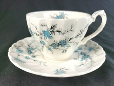 Vintage Myott England Cup & Saucer Fine Staffordshire Ware Forget Me Not, Blue  