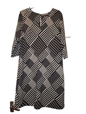 Marks & Spencer black ecru midi dress geometric print  3/4 sleeves UK 12