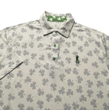 U Suck At Golf Polo Shirt Mens XL White Shamrock Leaf Clover Fighting Irish AOP