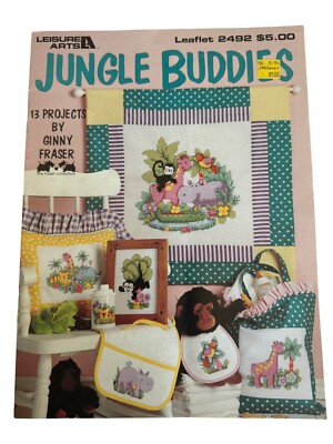 Leisure Arts Jungle Buddies Counted Cross Stitch Leaflet 2492 Monkey Giraffe