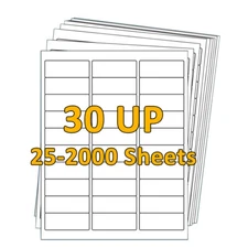 1" x 2 5/8" Address Shipping Labels Self-Adhesive Blank for Laser & Inkjet 30 UP