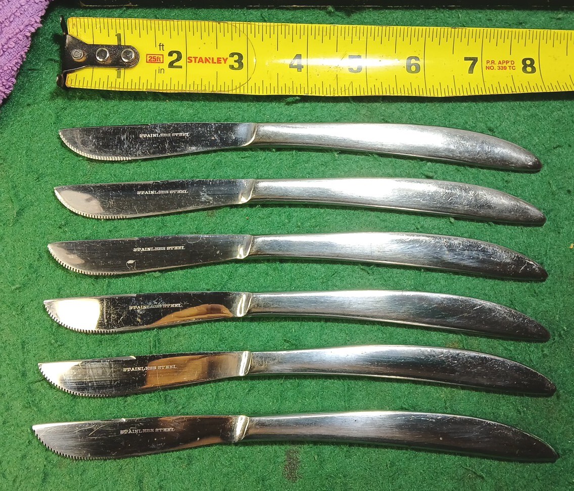Vtg Set Of 6 Japan Stainless Steel Partial Serrated Steak Knives, Original Box
