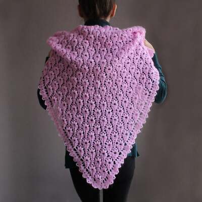 Pink Kid Mohair Triangle Wrap with Flower Pattern