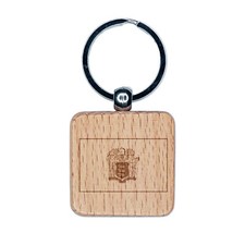 New Jersey State Flag Engraved Wood Square Keychain Tag Charm