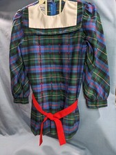 Vintage Polly Flinders Girls T-4 Pleated Dress, Holiday Plaid, Red Green
