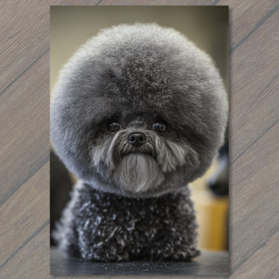 STICKER  Poodle White Gray Round  Fluffy Fur Detailed Portrait Cute Fun