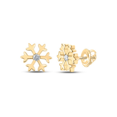 Mode-Ohrringe 10 K Gelbgold Damen rund Diamant Schneeflocke 1/20 cttw