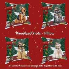 Christmas Woodland Sled Dog Cat Pet Lovers Throw Decorative Pillow 14x14 In