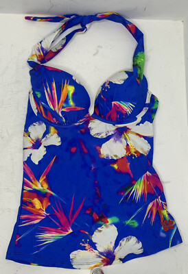 Hapari NWT Bloomburst Enhancer Tankini Blue XS halter Swim Suit M2