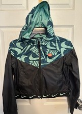 boys Girls Youth Large Nike Rain Wind Breaker Jacket Black Aqua