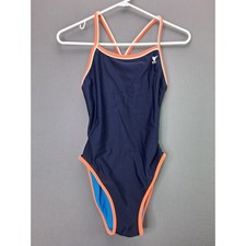 TYR One Piece Swimsuit Competitive Athletic Training Navy Orange Blue 24