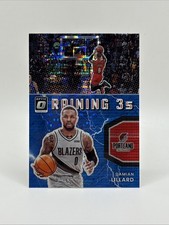2021-22 Donruss Optic-Raining 3s-Damian Lillard #9 Blue Pulsar Prizm