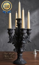 Black Metal 5-Arm Baroque Candelabra Freestanding Taper Candle Holder 30cm