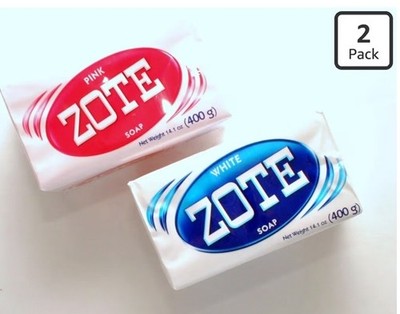 Zote Laundry Soap 2 Pack Pink & White 14.1 oz Bars Min 66% Fatty Acid Content