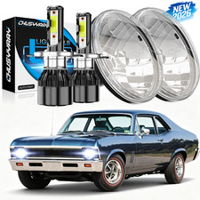 H4 7inch Universal Round Conversion Headlights Chrome Clear Glass Lens Wbulb