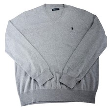 Polo Ralph Lauren Mens V Neck Sweater Gray Classic Fit Pony Logo Size L