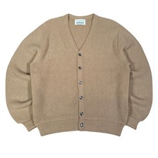 Vintage 70s Robert Bruce Alpaca Wool Cardigan Sweater Tan Button Up USA Medium
