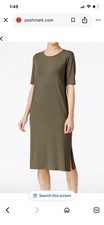 Eileen Fisher Crewneck Shift T-shirt Dress Oregano Large Viscose Spandex