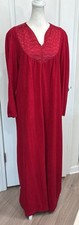 APPEL VTG Red Velour Long Robe Housecoat Small USA Quilted Satin Yoke Zip Front